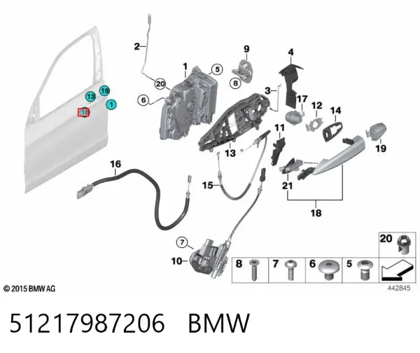 Ручка двери передней наружная правая 51217987206 BMW