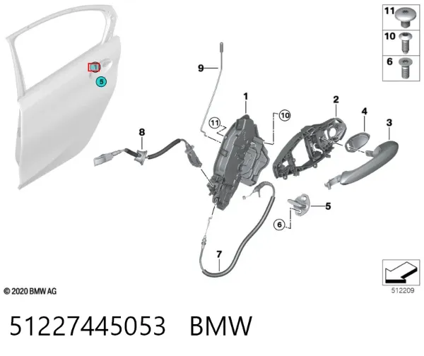 Замок двери задней левой 51227445053 BMW