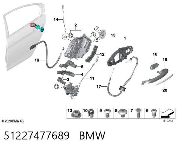 Замок двери задней левой 51227477689 BMW