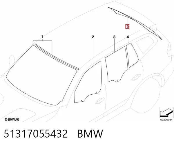 Стекло багажника двери 3/5-й задней (ляды) 51317055432 BMW