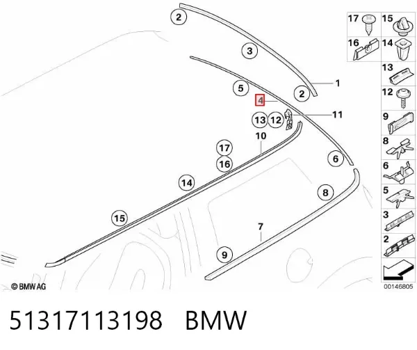 Молдинг стекла багажника (двери 3/5-й задней) 51317113198 BMW