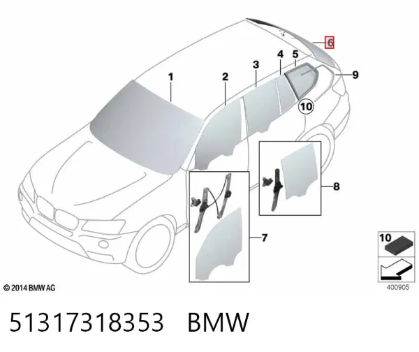 Стекло багажника двери 3/5-й задней (ляды) 51317318353 BMW