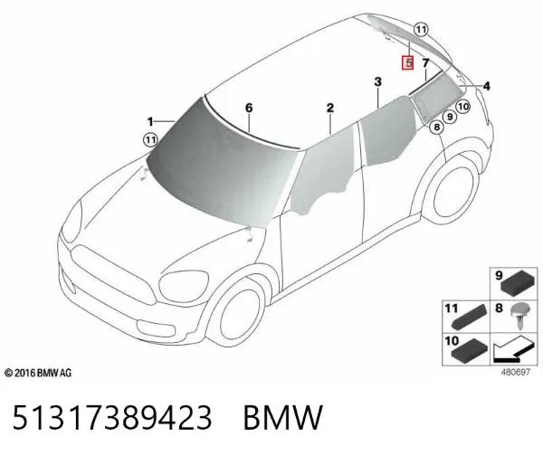 Стекло багажника двери 3/5-й задней (ляды) 51317389423 BMW