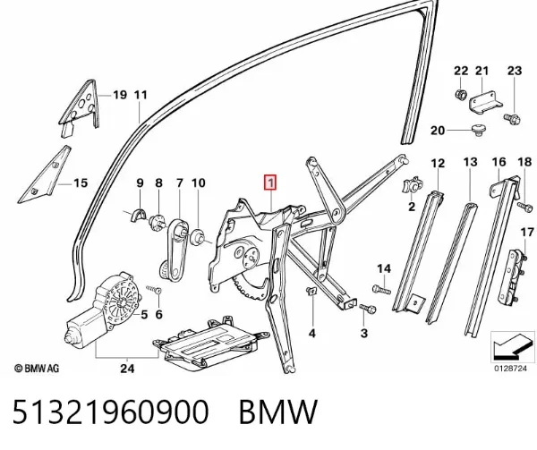 Стеклоподъемник передней правой двери 51321960900 BMW