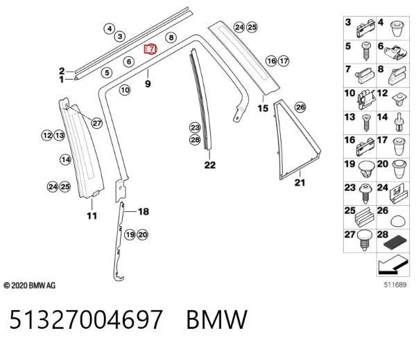 Пистон крепления подкрылок 51327004697 BMW