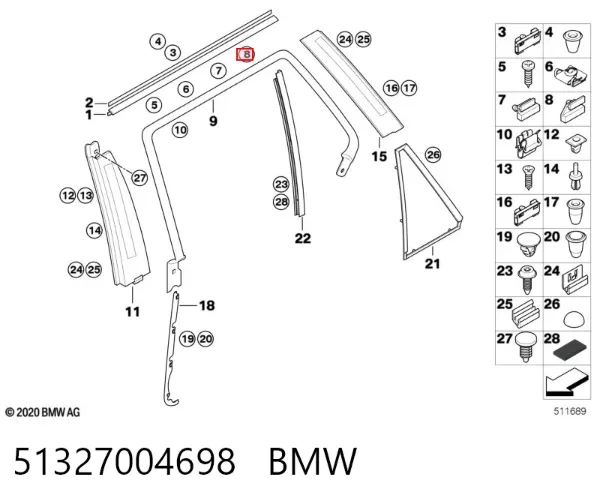 Пистон крепления подкрылок 51327004698 BMW