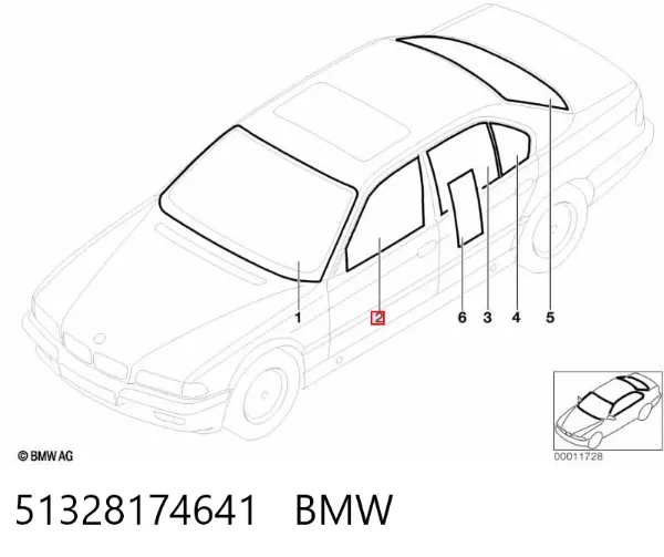 Стекло двери передней левой 51328174641 BMW