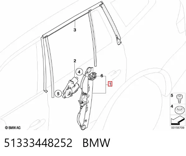Механизм стеклоподъемника двери задней правой 51333448252 BMW