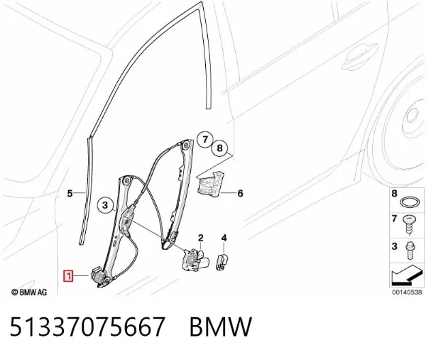 Стеклоподъемник передней левой двери 51337075667 BMW