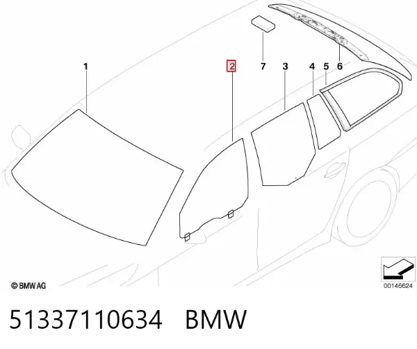Стекло двери передней правой 51337110634 BMW