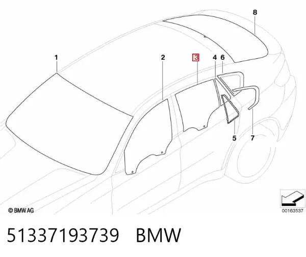 Стекло двери задней левой 51337193739 BMW