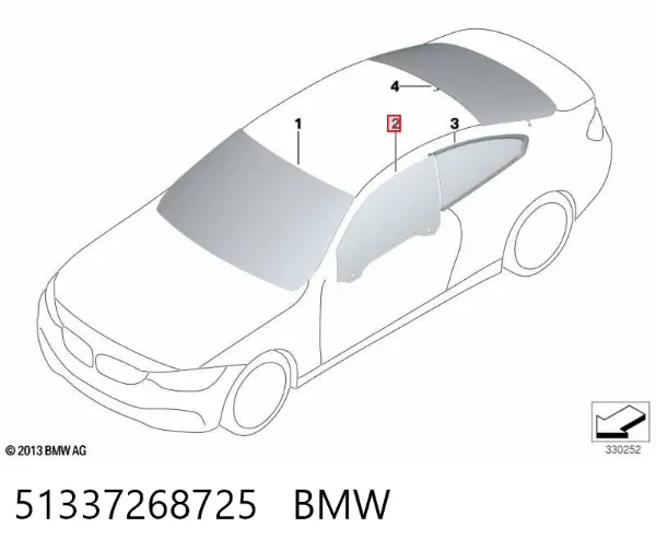 Стекло двери передней левой 51337268725 BMW