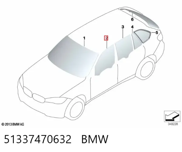 Стекло двери передней правой 51337470632 BMW