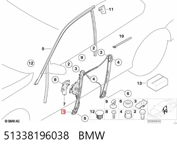 Стеклоподъемник передней правой двери 51338196038 BMW