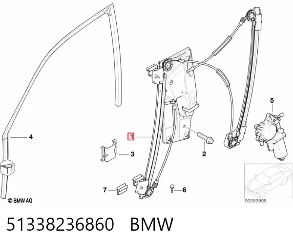 Стеклоподъемник передней правой двери 51338236860 BMW