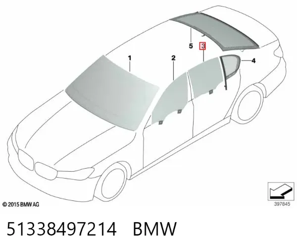 Стекло двери задней правой 51338497214 BMW