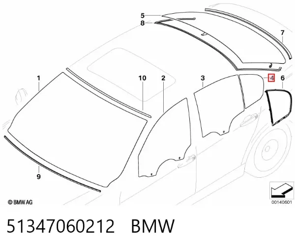 Стекло-форточка двери задней правой 51347060212 BMW