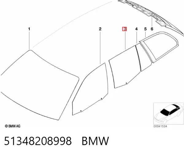 Стекло двери задней правой 51348208998 BMW