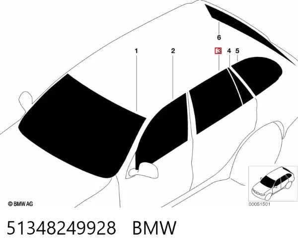 Стекло двери задней правой 51348249928 BMW