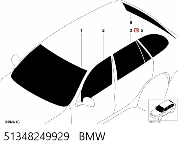 Стекло-форточка двери задней левой 51348249929 BMW