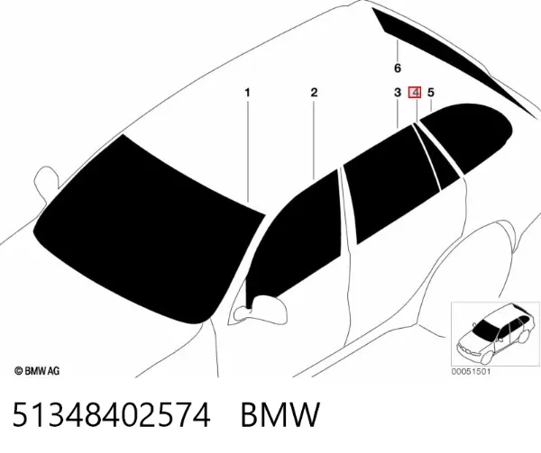 Стекло-форточка двери задней правой 51348402574 BMW