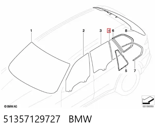 Стекло-форточка двери задней левой 51357129727 BMW