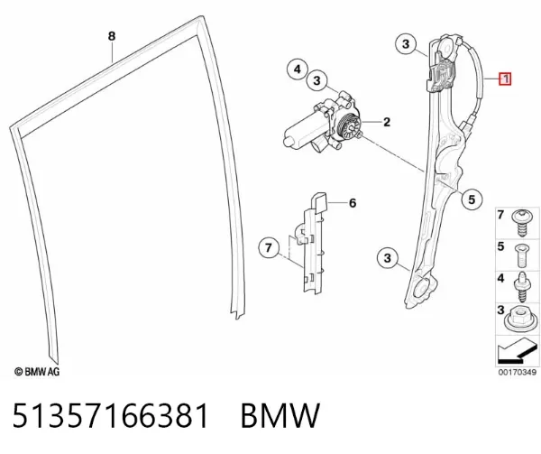 Механизм стеклоподъемника двери задней левой 51357166381 BMW