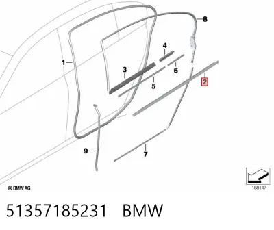 Молдинг опускного стекла двери задней левой BMW 51357185231