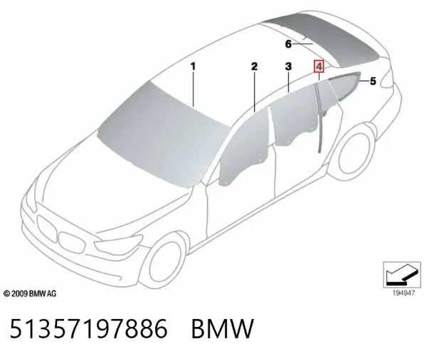Стекло-форточка двери задней правой 51357197886 BMW