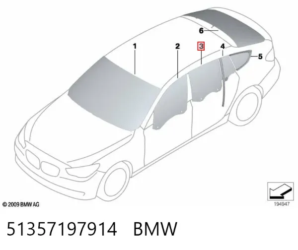Стекло двери задней правой 51357197914 BMW