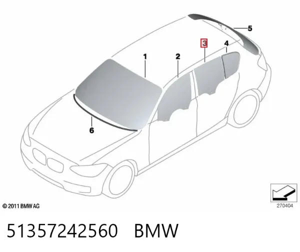 Стекло двери задней правой 51357242560 BMW