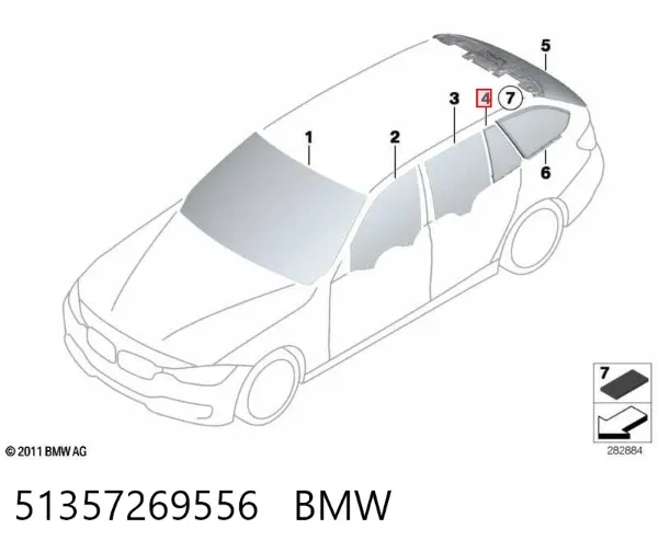 Стекло-форточка двери задней правой 51357269556 BMW
