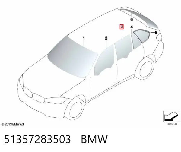 Стекло двери задней левой 51357283503 BMW