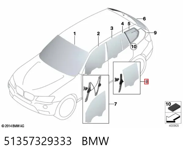 Стекло двери задней левой 51357329333 BMW