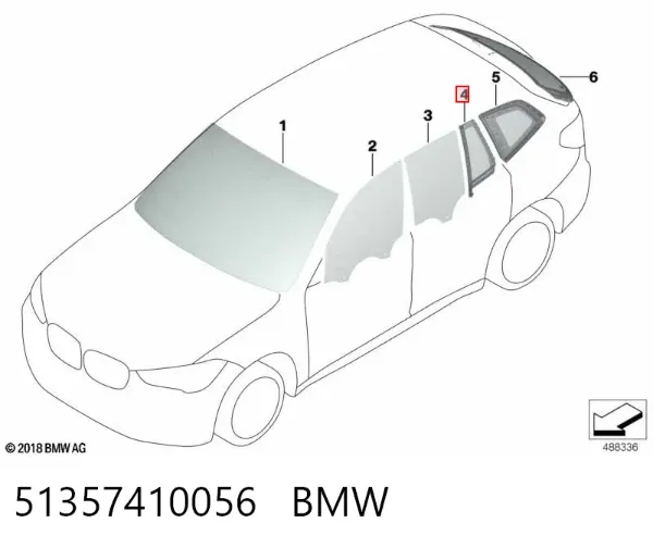 Стекло-форточка двери задней правой 51357410056 BMW