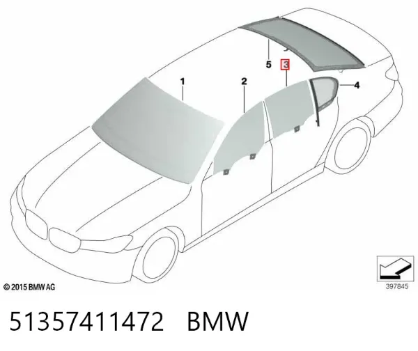Стекло двери задней правой 51357411472 BMW