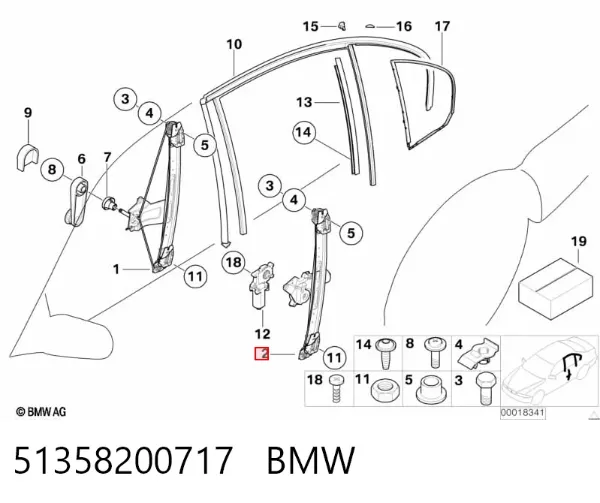 Механизм стеклоподъемника двери задней левой 51358200717 BMW
