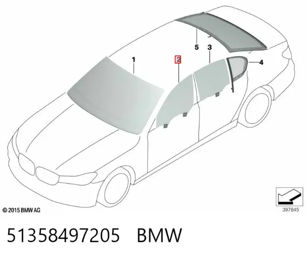 Стекло двери передней левой 51358497205 BMW