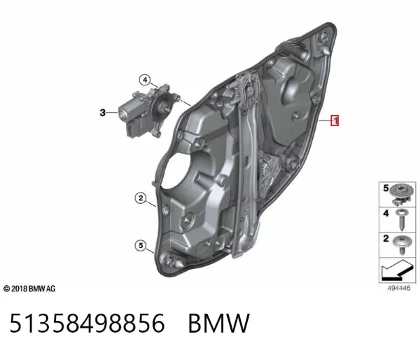 Механизм стеклоподъемника двери задней правой 51358498856 BMW