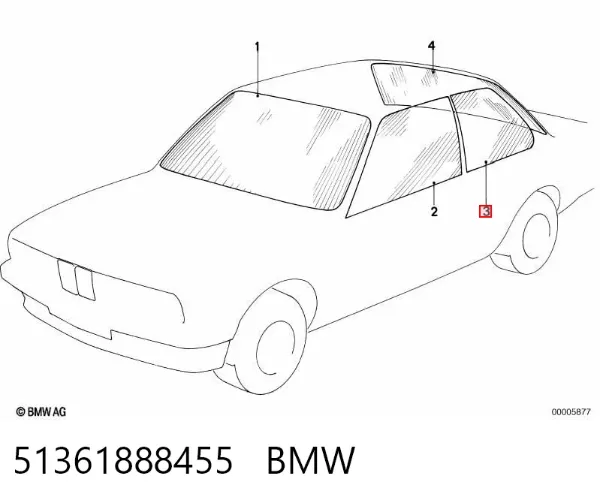 Стекло двери задней левой 51361888455 BMW