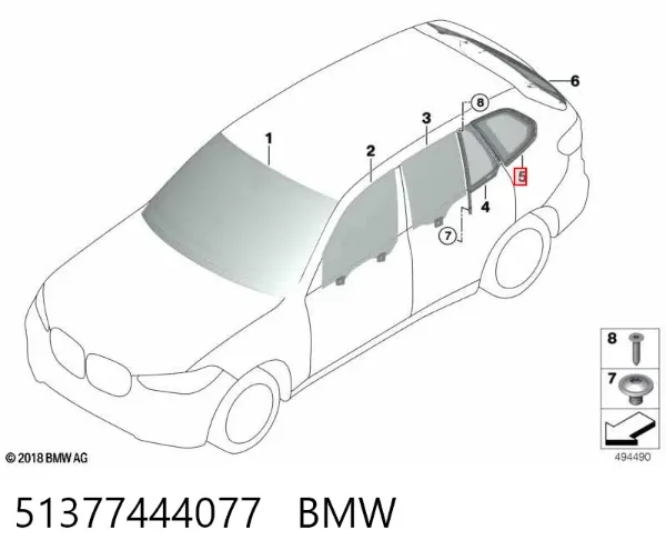 Стекло кузова (багажного отсека) левое 51377444077 BMW