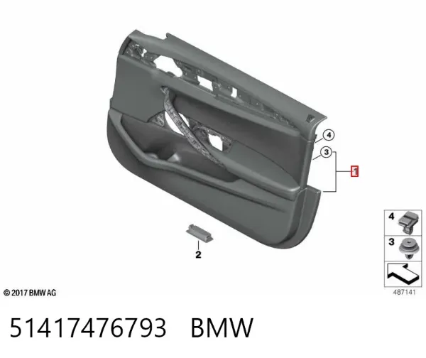 Обшивка (облицовка) внутренняя двери передней левой 51417476793 BMW