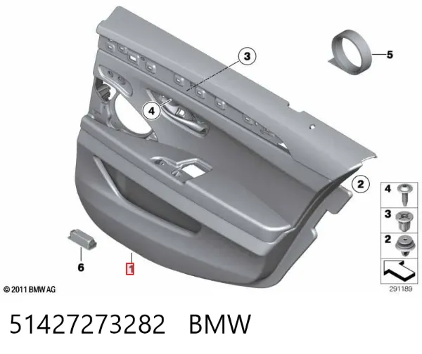 Обшивка (облицовка) внутренняя двери задней правой 51427273282 BMW