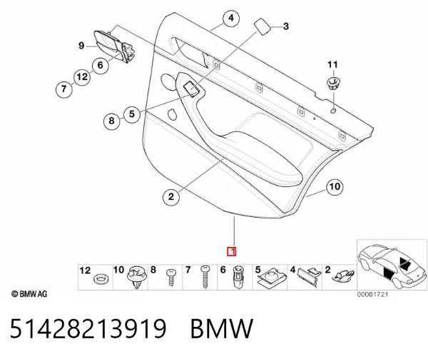 Обшивка (облицовка) внутренняя двери задней левой 51428213919 BMW