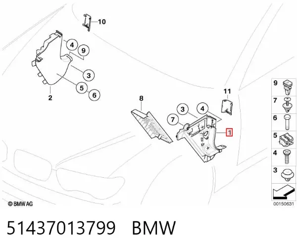 Обшивка стойки кузова внутренняя передняя левая 51437013799 BMW