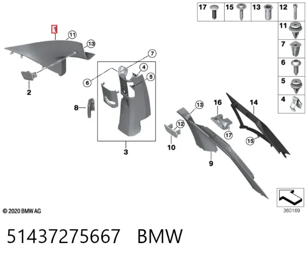 Обшивка стойки кузова внутренняя передняя левая 7275667 BMW
