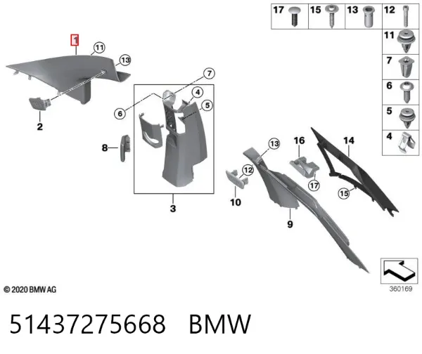 Обшивка стойки кузова внутренняя передняя правая 7275668 BMW