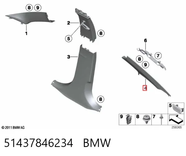Обшивка стойки кузова внутренняя задняя правая 51437846234 BMW