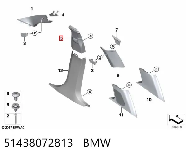 Обшивка стойки кузова внутренняя средняя левая 51438072813 BMW