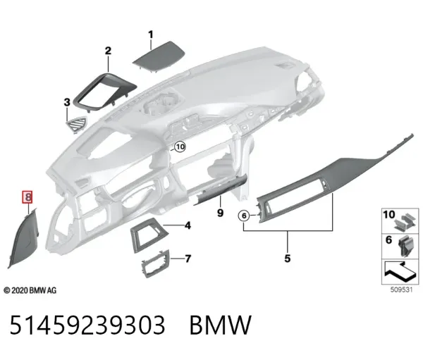 Крышка боковая панели "торпедо", левая 51459239303 BMW
